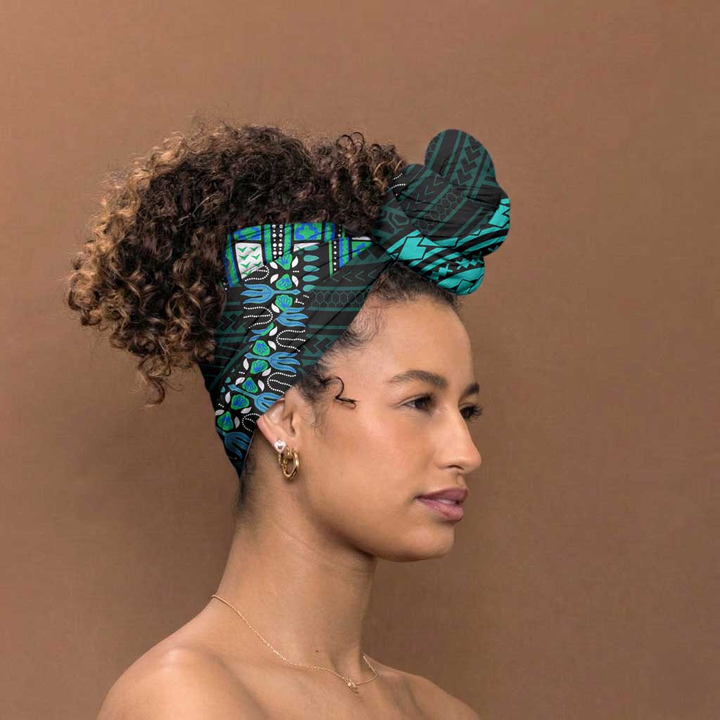 African Dashiki and Polynesian Pattern Simple Headwrap Teal