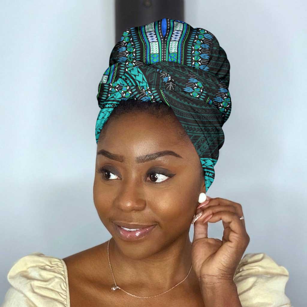 African Dashiki and Polynesian Pattern Simple Headwrap Teal