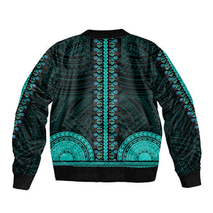 African Dashiki and Polynesian Pattern Sleeve Zip Bomber Jacket Teal