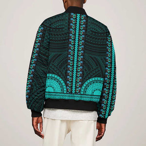 African Dashiki and Polynesian Pattern Sleeve Zip Bomber Jacket Teal