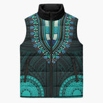 African Dashiki and Polynesian Pattern Sleeveless Puffer Jacket Teal