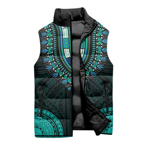 African Dashiki and Polynesian Pattern Sleeveless Puffer Jacket Teal