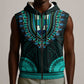 African Dashiki and Polynesian Pattern Sleeveless Zip Hoodie Teal - African Pride