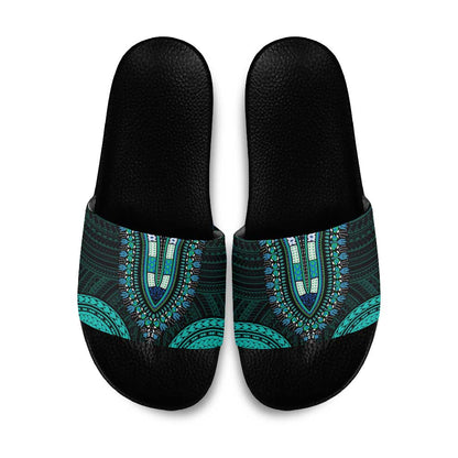 African Dashiki and Polynesian Pattern Slide Sandals Teal