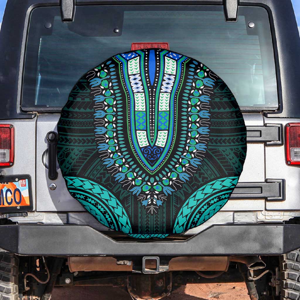 African Dashiki and Polynesian Pattern Spare Tire Cover Teal