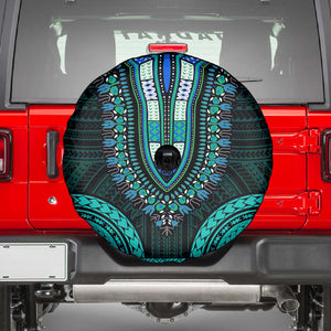 African Dashiki and Polynesian Pattern Spare Tire Cover Teal