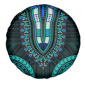 African Dashiki and Polynesian Pattern Spare Tire Cover Teal