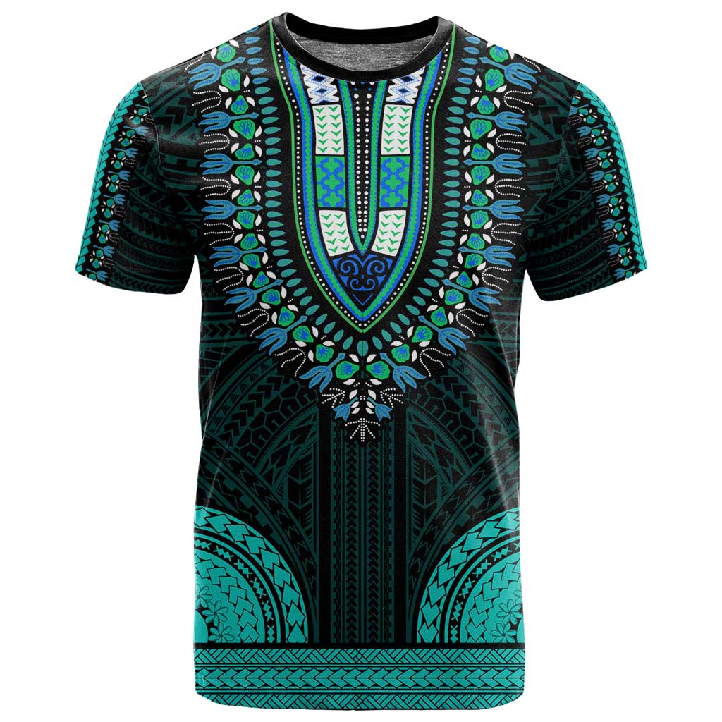 African Dashiki and Polynesian Pattern T shirt Teal