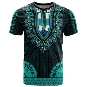 African Dashiki and Polynesian Pattern T shirt Teal