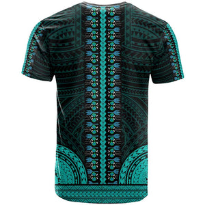 African Dashiki and Polynesian Pattern T shirt Teal