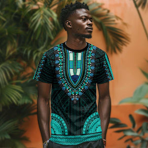 African Dashiki and Polynesian Pattern T shirt Teal