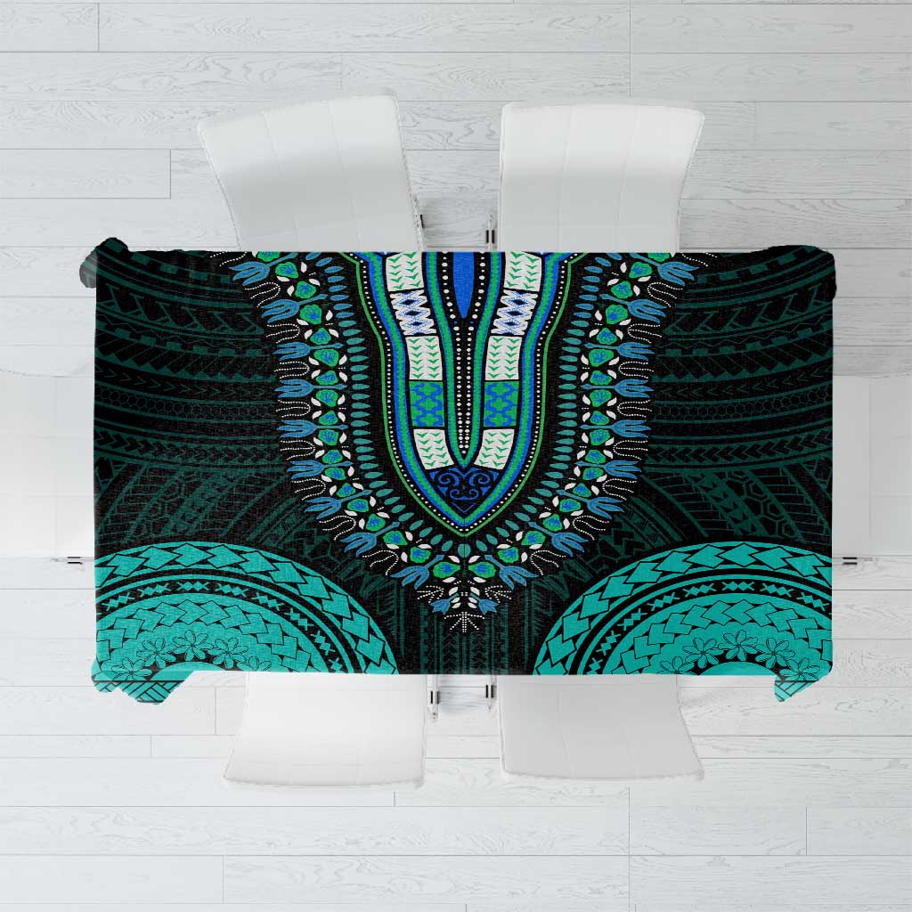 African Dashiki and Polynesian Pattern Tablecloth Teal