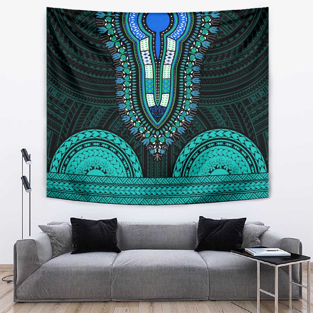 African Dashiki and Polynesian Pattern Tapestry Teal