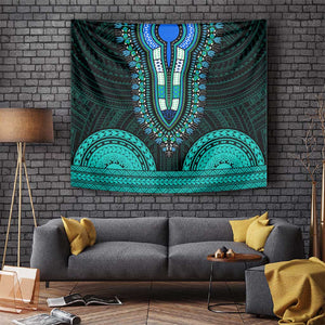 African Dashiki and Polynesian Pattern Tapestry Teal