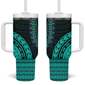 African Dashiki and Polynesian Pattern Tumbler With Handle Teal