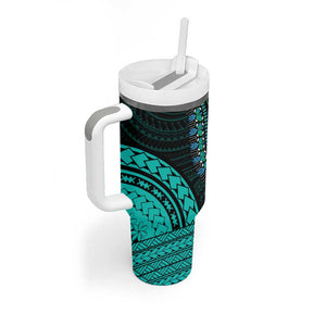 African Dashiki and Polynesian Pattern Tumbler With Handle Teal