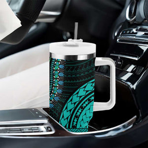 African Dashiki and Polynesian Pattern Tumbler With Handle Teal