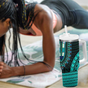 African Dashiki and Polynesian Pattern Tumbler With Handle Teal