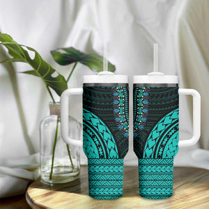 African Dashiki and Polynesian Pattern Tumbler With Handle Teal