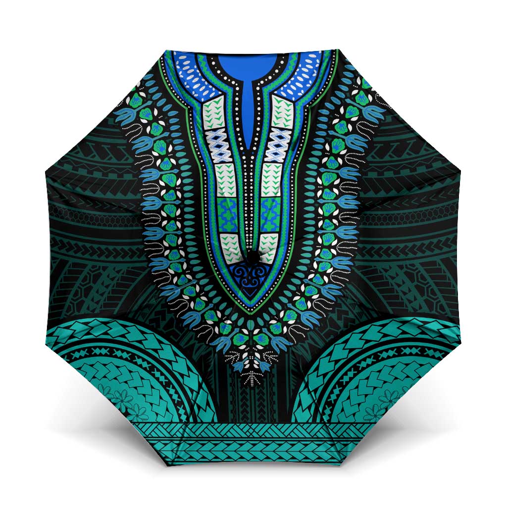 African Dashiki and Polynesian Pattern Umbrella Teal