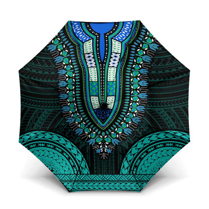African Dashiki and Polynesian Pattern Umbrella Teal