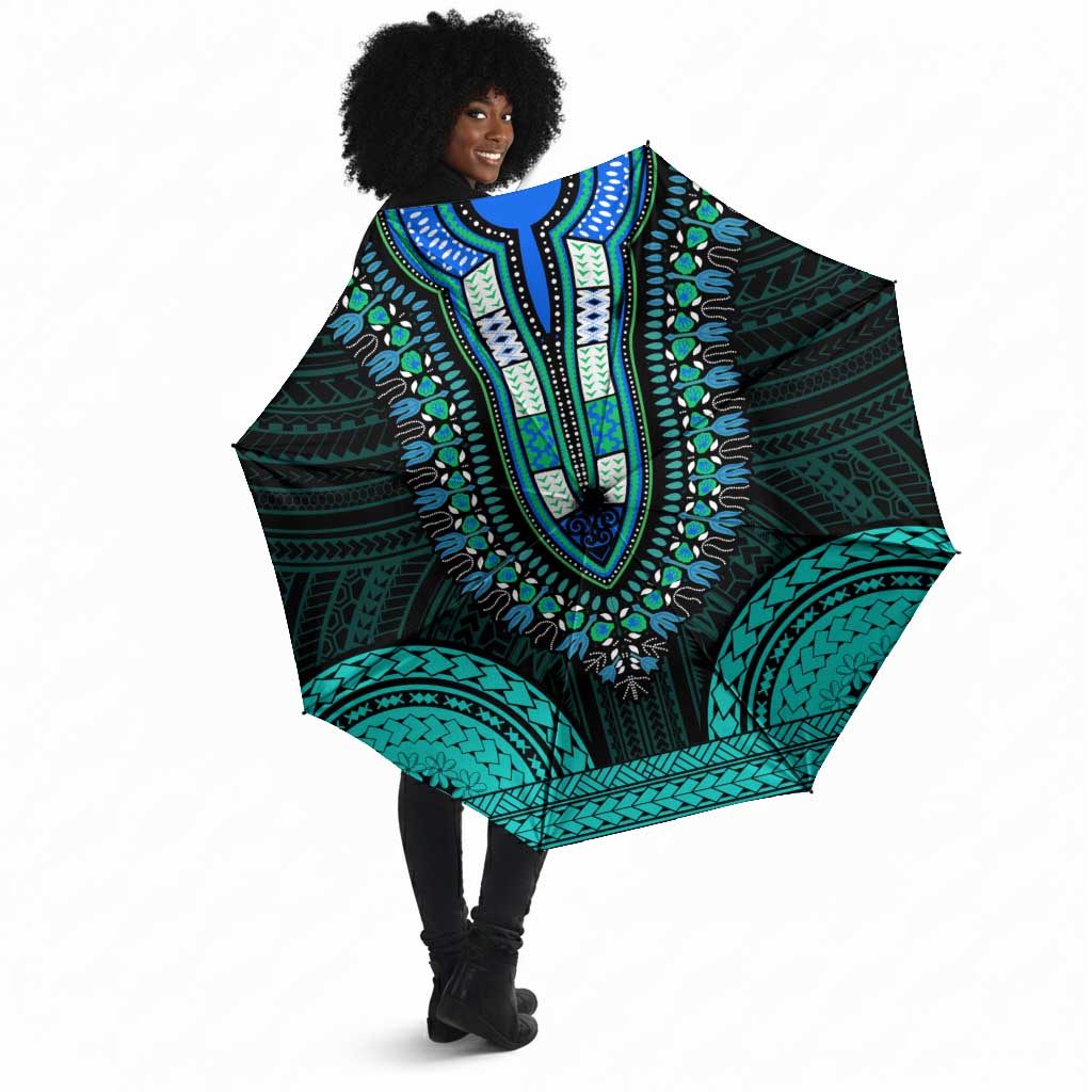 African Dashiki and Polynesian Pattern Umbrella Teal