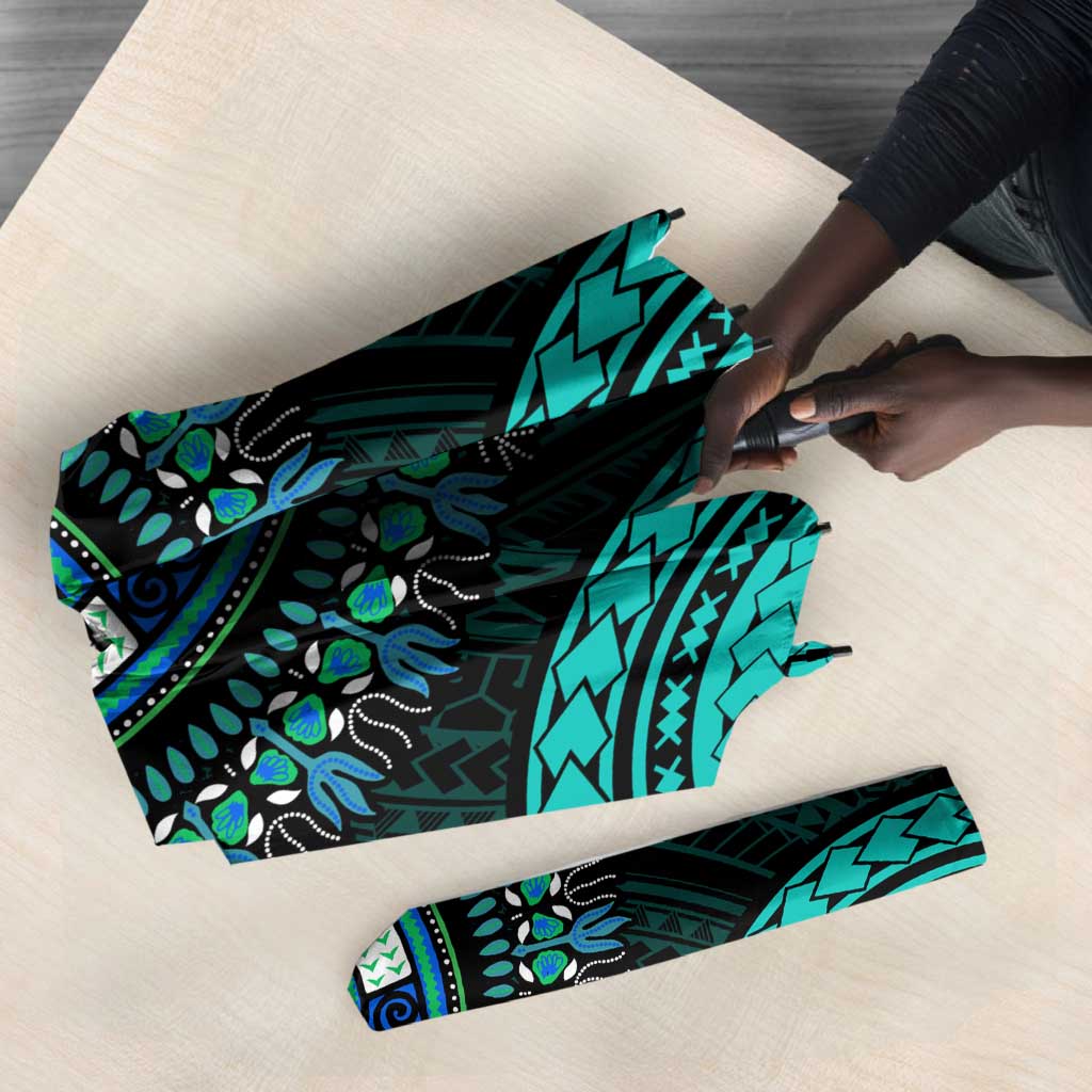 African Dashiki and Polynesian Pattern Umbrella Teal