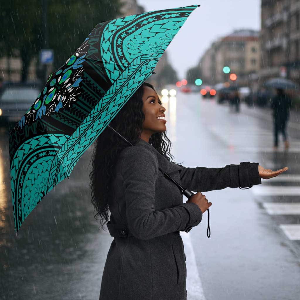 African Dashiki and Polynesian Pattern Umbrella Teal
