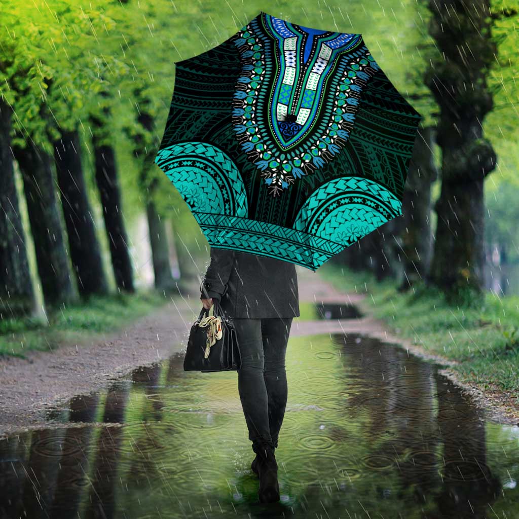 African Dashiki and Polynesian Pattern Umbrella Teal