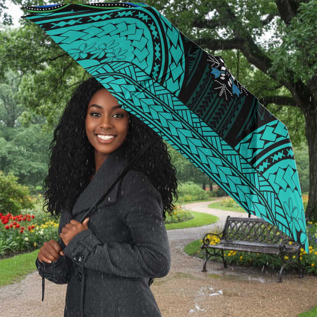 African Dashiki and Polynesian Pattern Umbrella Teal