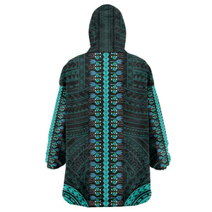 African Dashiki and Polynesian Pattern Wearable Blanket Hoodie Teal