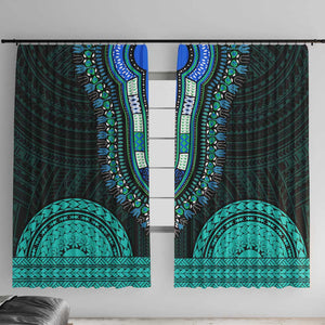 African Dashiki and Polynesian Pattern Window Curtain Teal