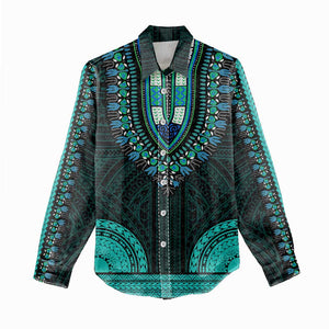 African Dashiki and Polynesian Pattern Women Casual Shirt Teal