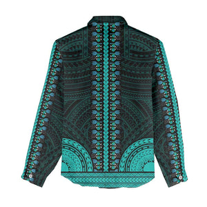 African Dashiki and Polynesian Pattern Women Casual Shirt Teal