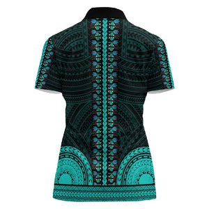 African Dashiki and Polynesian Pattern Women Polo Shirt Teal