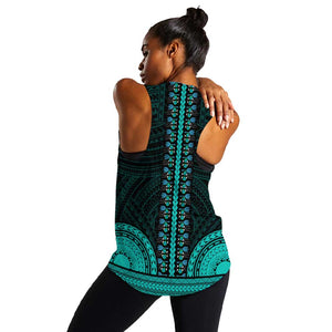 African Dashiki and Polynesian Pattern Women Racerback Tank Teal