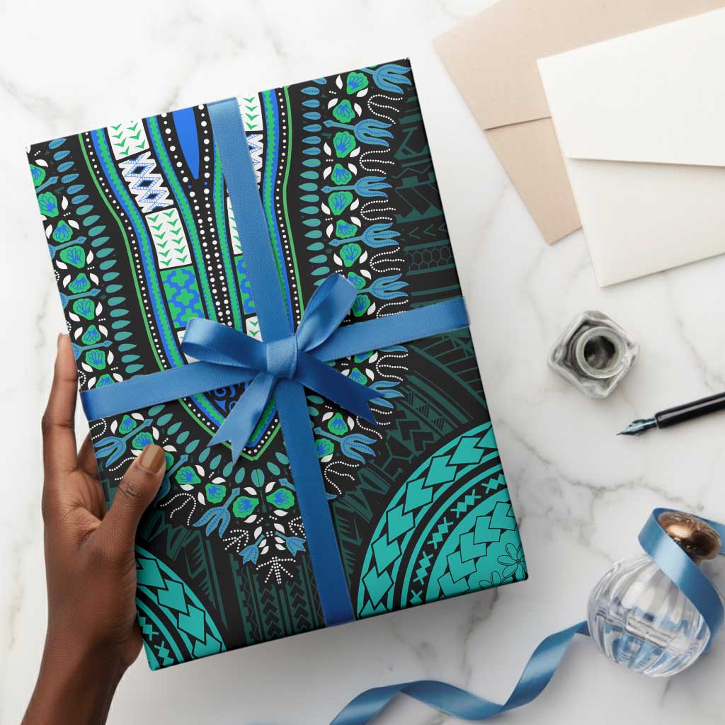African Dashiki and Polynesian Pattern Wrapping Paper Teal - African Pride