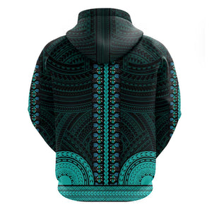 African Dashiki and Polynesian Pattern Zip Hoodie Teal