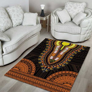 African Dashiki and Polynesian Pattern Area Rug Gold