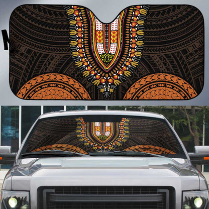 African Dashiki and Polynesian Pattern Auto Sun Shade Gold