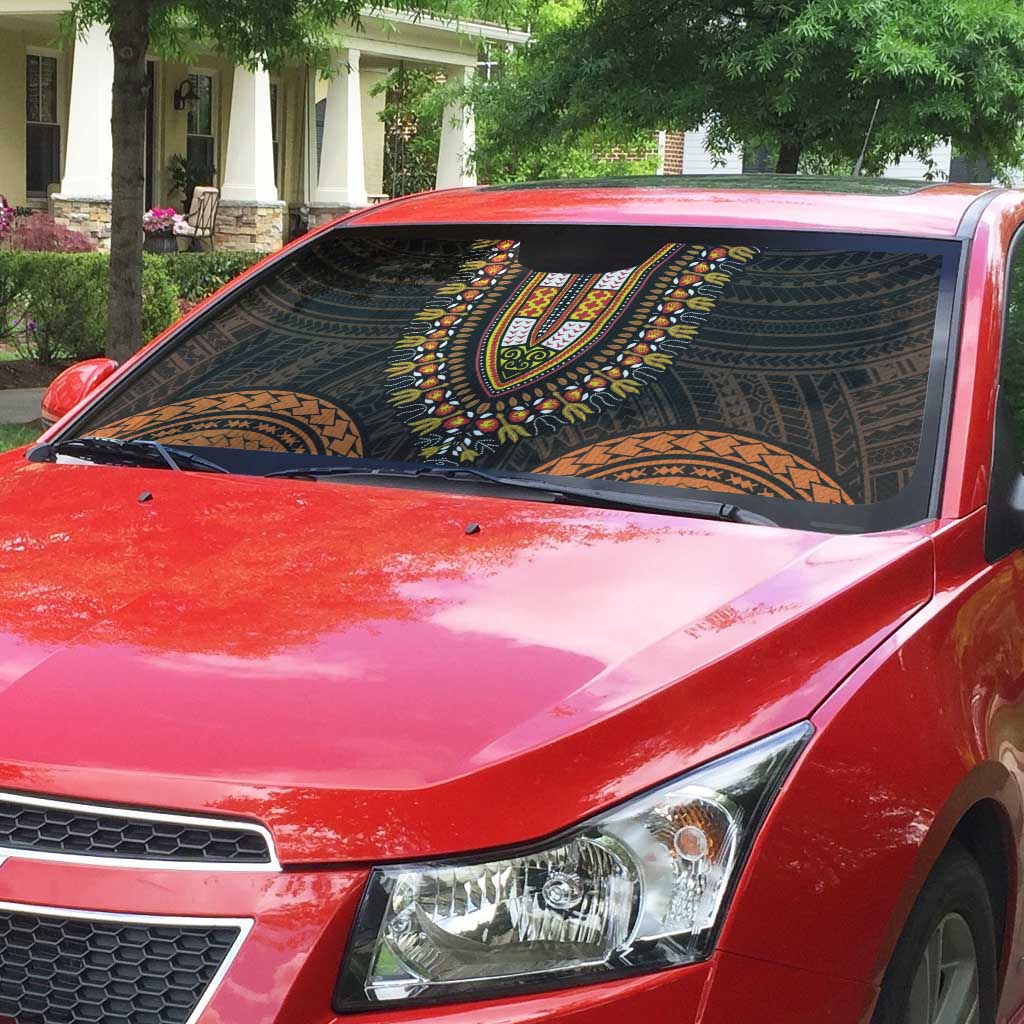 African Dashiki and Polynesian Pattern Auto Sun Shade Gold