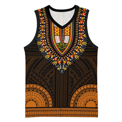 African Dashiki and Polynesian Pattern Basketball Jersey Gold LT9