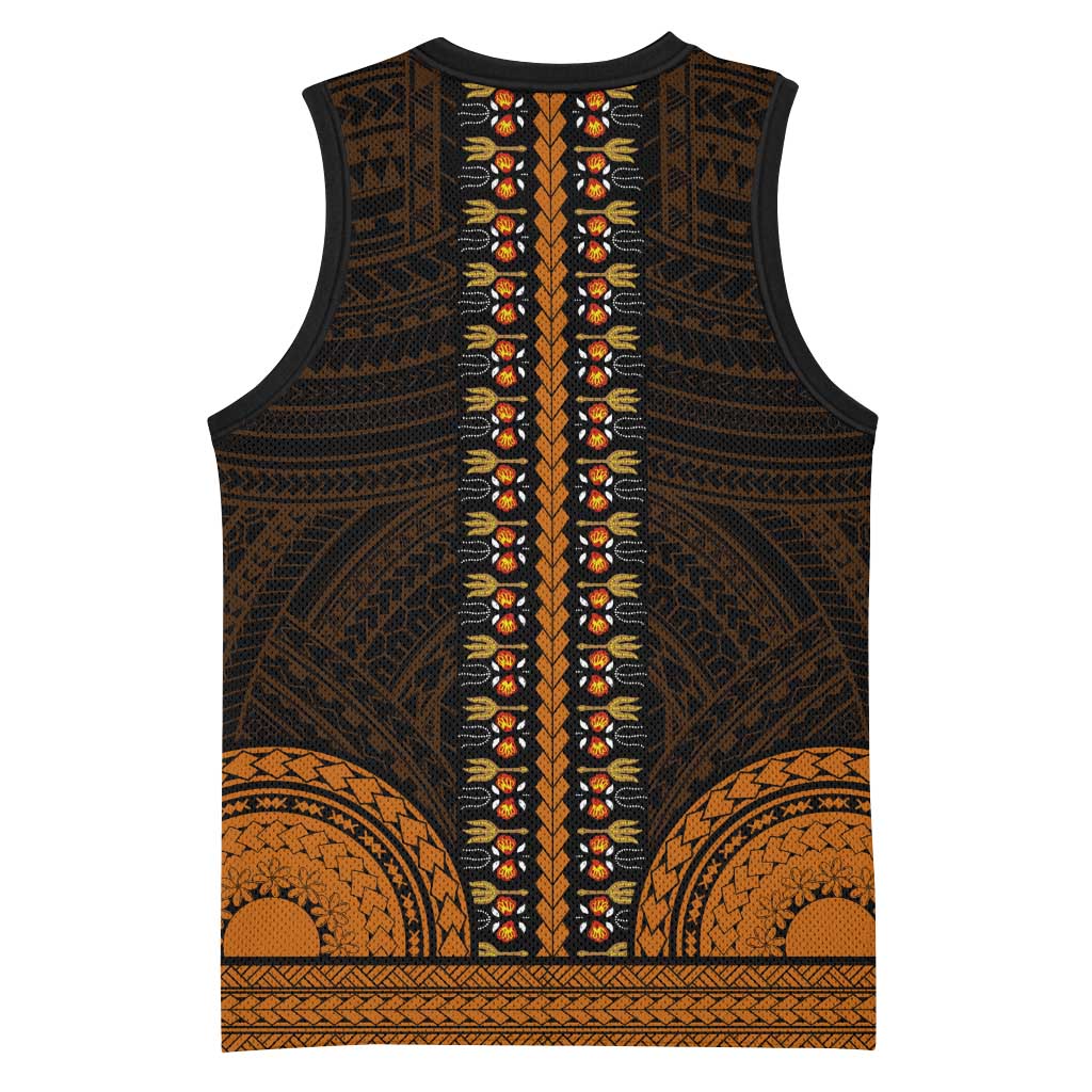 African Dashiki and Polynesian Pattern Basketball Jersey Gold LT9