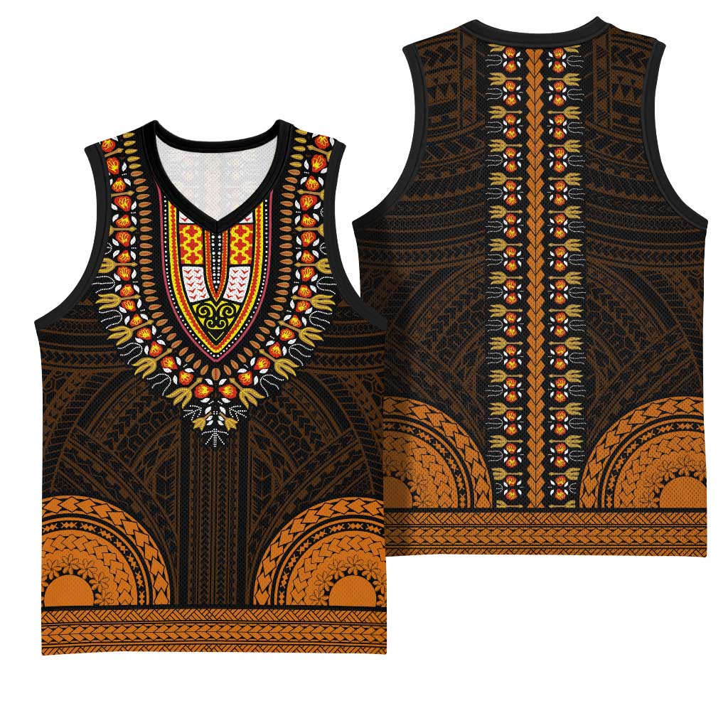 African Dashiki and Polynesian Pattern Basketball Jersey Gold LT9