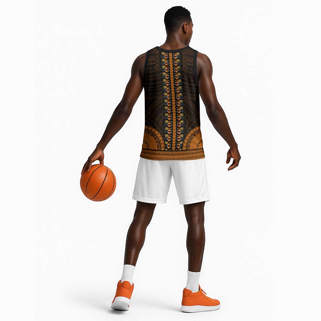African Dashiki and Polynesian Pattern Basketball Jersey Gold LT9