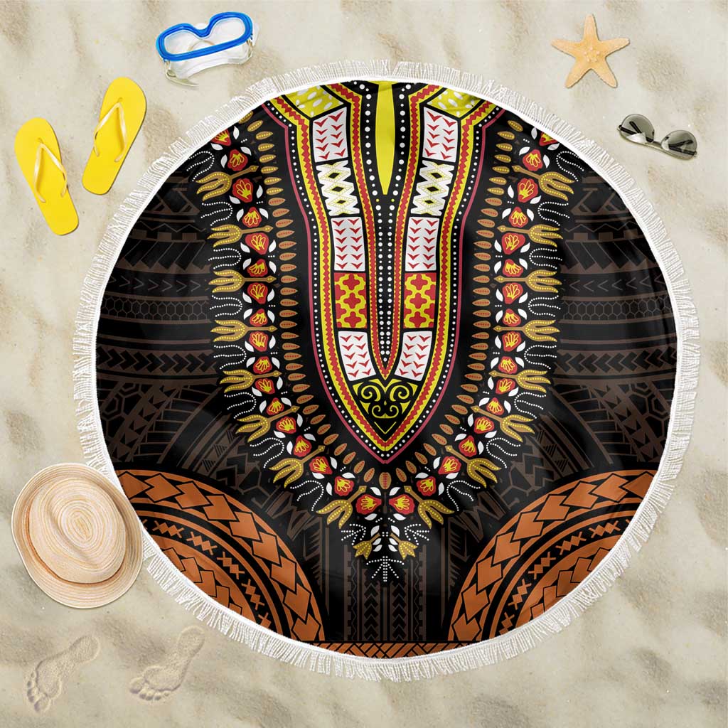 African Dashiki and Polynesian Pattern Beach Blanket Gold