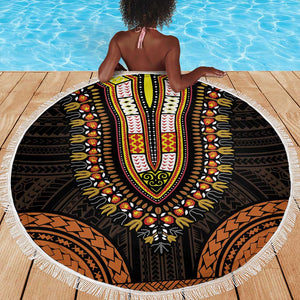 African Dashiki and Polynesian Pattern Beach Blanket Gold