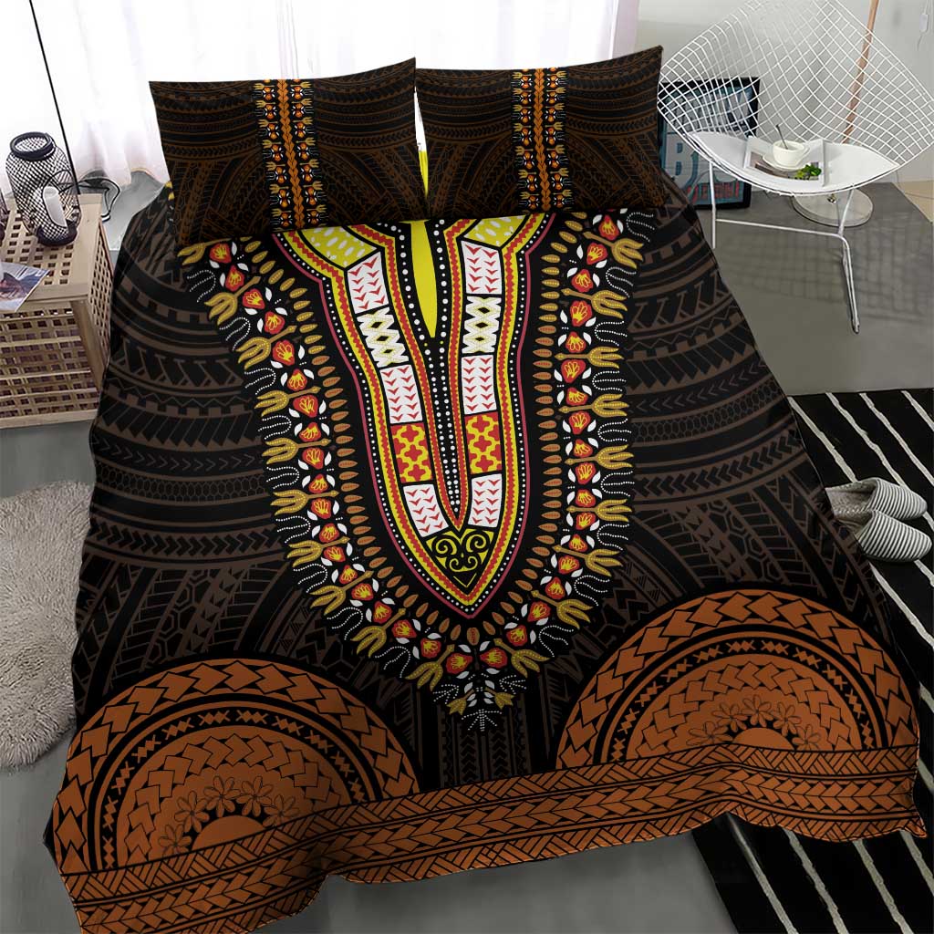 African Dashiki and Polynesian Pattern Bedding Set Gold