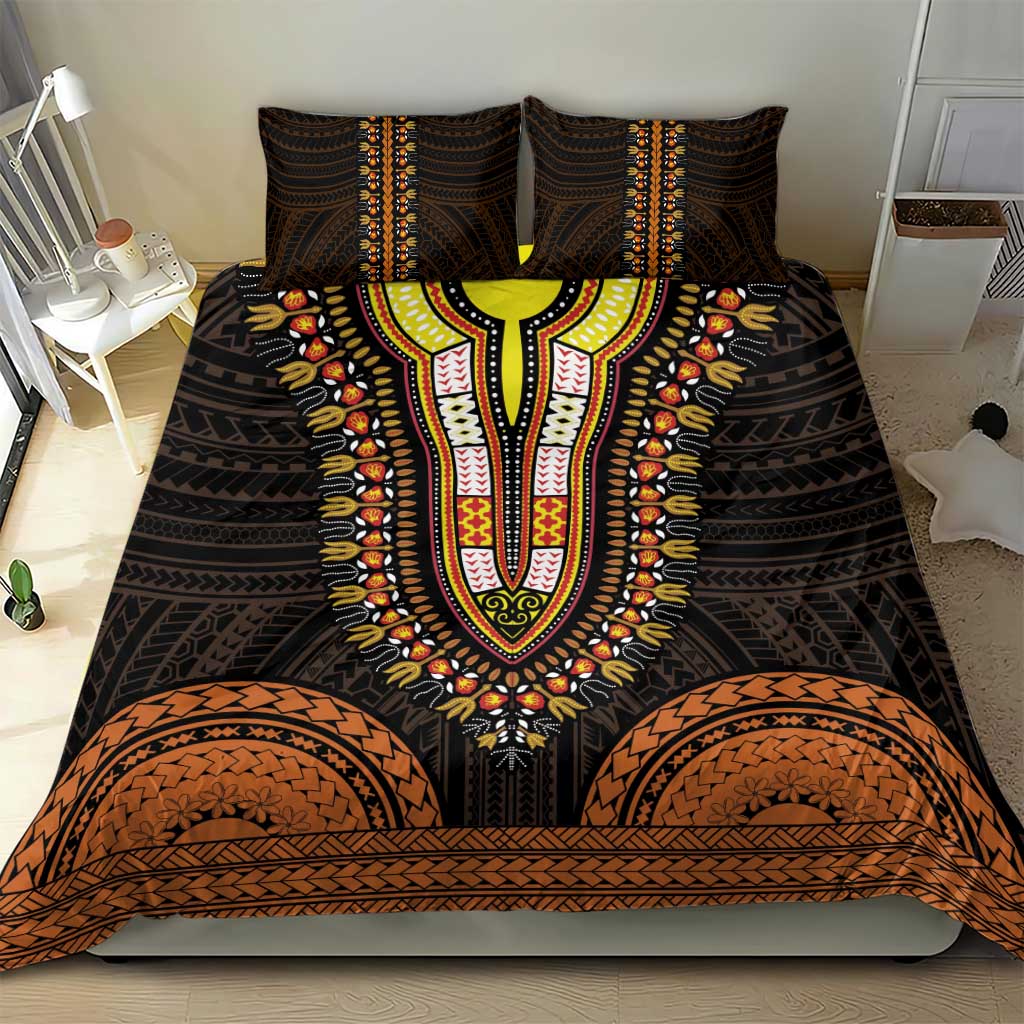 African Dashiki and Polynesian Pattern Bedding Set Gold