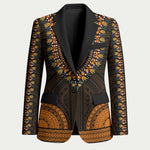 African Dashiki and Polynesian Pattern Blazer Gold